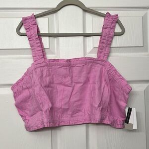 BP. Gathered Linen Blend Crop Tank Women's 3X Purple Square Neck Sleeveless